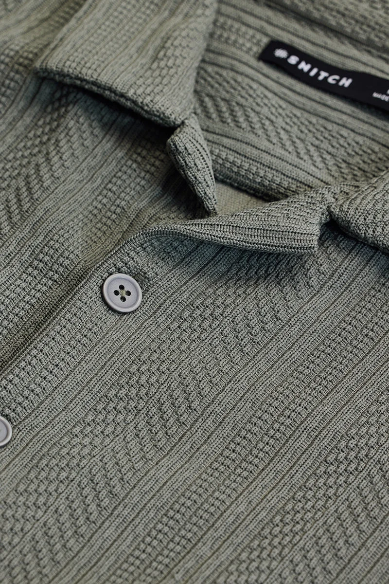 SNITCH Sage Textured Half Sleeve Boxy Casual Shirt