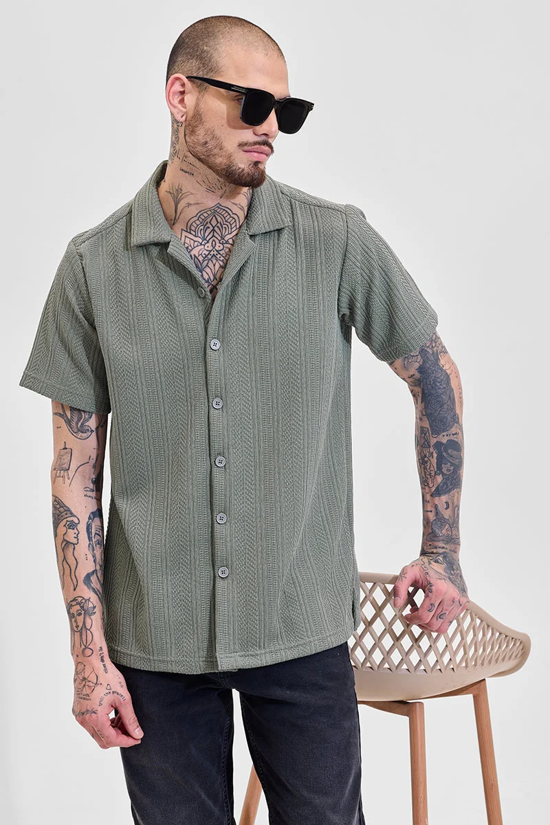 SNITCH Sage Textured Half Sleeve Boxy Casual Shirt