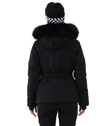 HIGH EXPERIENCE Women's Ski Jacket Snowboard Fitted Slim Belted Snow Coat Warm Winter Mountain Waterproof Windproof Insulated Hooded (US, Alpha, Medium, Regular, Regular, Black) - Image 2