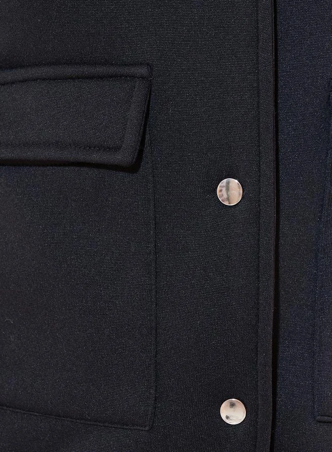 Take Two Plain Lightweight Stand Collar Bomber Jacket with Button Detail