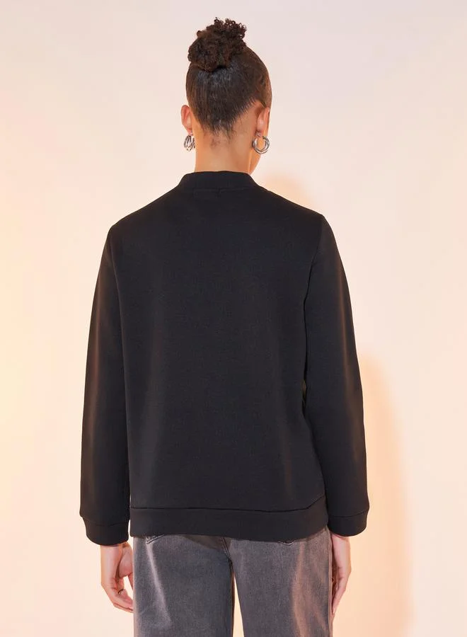 Take Two Plain Lightweight Stand Collar Bomber Jacket with Button Detail
