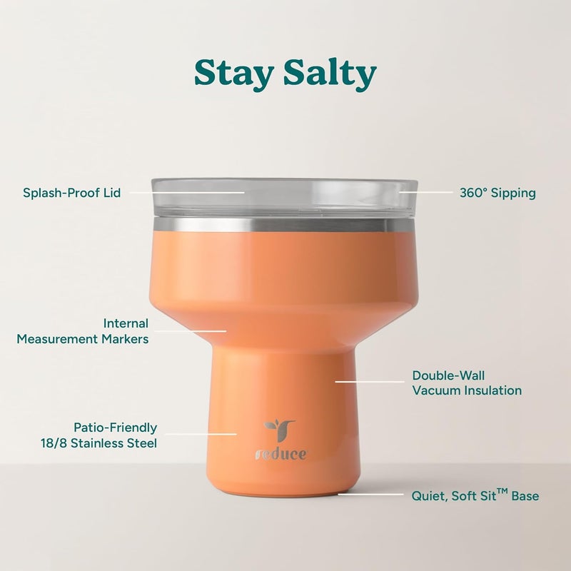 Reduce 16 oz Saltini Tumbler, Vacuum Insulated Margarita Tumbler with 360 Degree Sip Lid, Keeps Drinks Cold for up to 10 hrs - Stainless Steel, Dishwasher Safe, BPA Free - Papaya - Image 3