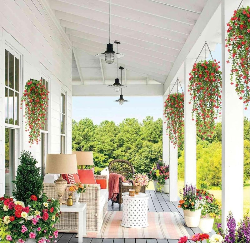 VRB Dec 2 Pcs Artificial Dry Baby's Breath Greenery Hanging Plants Vines Fake Ivy Hanging Flowers Vine Wall Hanging for Home Decor,Wall,Balcony Decoration. (2, Red Euclyptus Fern Hanging) - Image 5