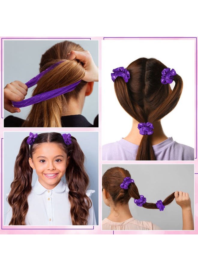 Taiyin 24 Pieces Shiny Metallic Scrunchie Solid Scrunchies Hair Ties Hair Elastics Accessories Elastic Band for Women Gym Dance Cheerleading Softball Volleyball Baseball Team(Purple)  - Image 5