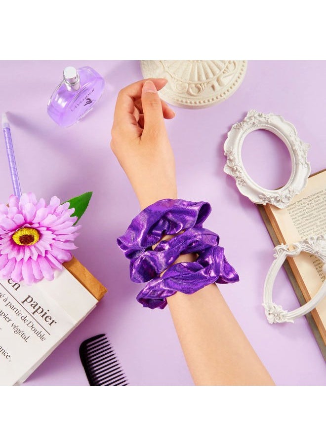Taiyin 24 Pieces Shiny Metallic Scrunchie Solid Scrunchies Hair Ties Hair Elastics Accessories Elastic Band for Women Gym Dance Cheerleading Softball Volleyball Baseball Team(Purple)  - Image 4