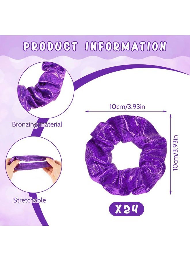 Taiyin 24 Pieces Shiny Metallic Scrunchie Solid Scrunchies Hair Ties Hair Elastics Accessories Elastic Band for Women Gym Dance Cheerleading Softball Volleyball Baseball Team(Purple)  - Image 2