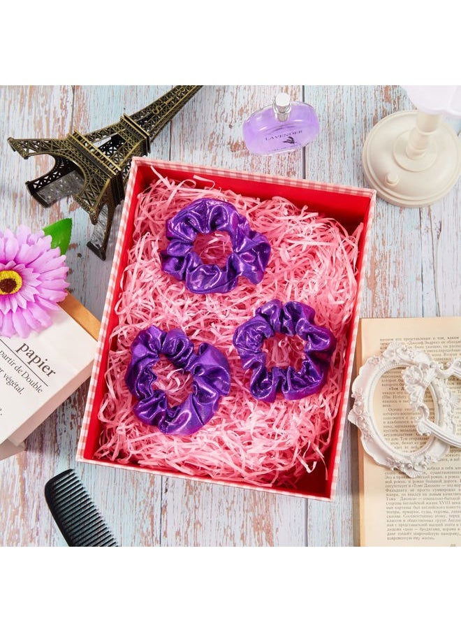 Taiyin 24 Pieces Shiny Metallic Scrunchie Solid Scrunchies Hair Ties Hair Elastics Accessories Elastic Band for Women Gym Dance Cheerleading Softball Volleyball Baseball Team(Purple)  - Image 3