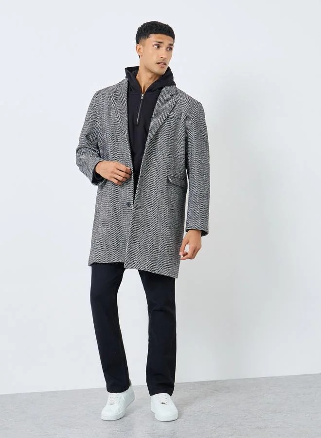 Styli Styli Men Oversized Herringbone Woven Winter Coat