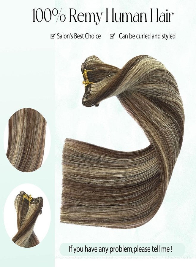 Valiilo Seamless Clip in Human Hair Extensions 20 Inch Remy Hair Extensions Ombre Brown to Blonde Clip on Extensions Silky Straight 70g 70pcs - Image 5