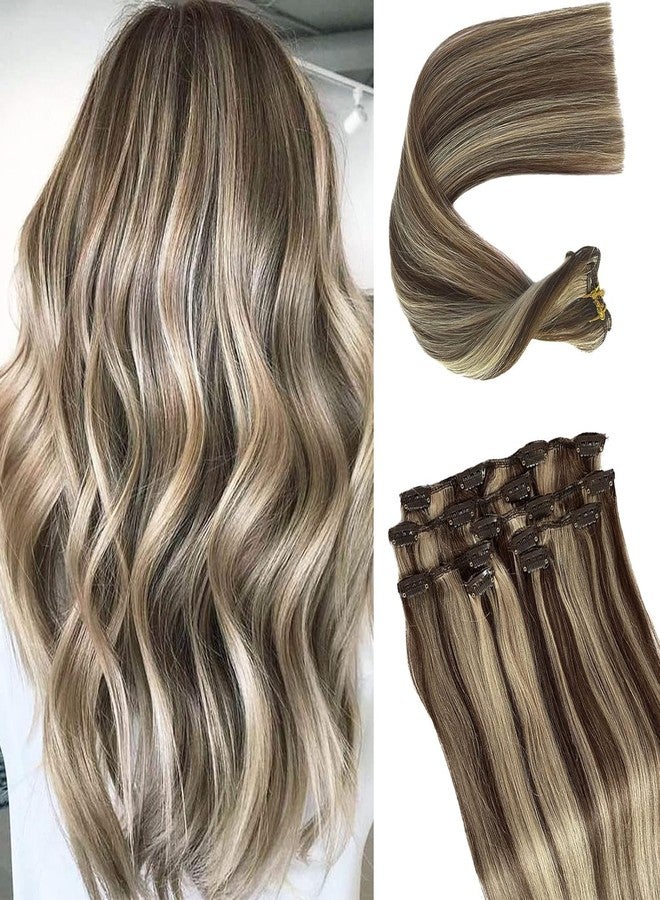 Valiilo Seamless Clip in Human Hair Extensions 20 Inch Remy Hair Extensions Ombre Brown to Blonde Clip on Extensions Silky Straight 70g 70pcs - Image 1