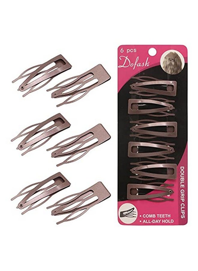 Dofash - Double Grip Hair Clips Hair Barrettes Snap Hair Clips Metal Hair Grips Accessories (Brown 6Pcs)… - Image 1