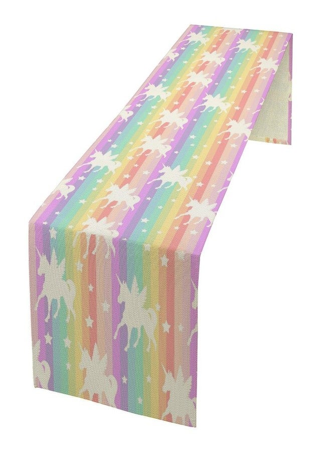 SENRUEGT Rainbow Unicorn Table Runner Kids Colorful Rainbow Cartoon Unicorn Spring Summer Seasonal Dinner Runner for Farmhouse Home Kitchen Party Holiday Decor 36X13inch - Image 1