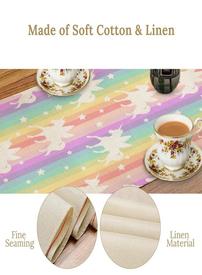 SENRUEGT Rainbow Unicorn Table Runner Kids Colorful Rainbow Cartoon Unicorn Spring Summer Seasonal Dinner Runner for Farmhouse Home Kitchen Party Holiday Decor 36X13inch - Image 5
