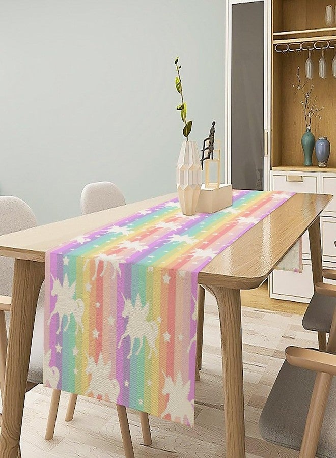 SENRUEGT Rainbow Unicorn Table Runner Kids Colorful Rainbow Cartoon Unicorn Spring Summer Seasonal Dinner Runner for Farmhouse Home Kitchen Party Holiday Decor 36X13inch - Image 2