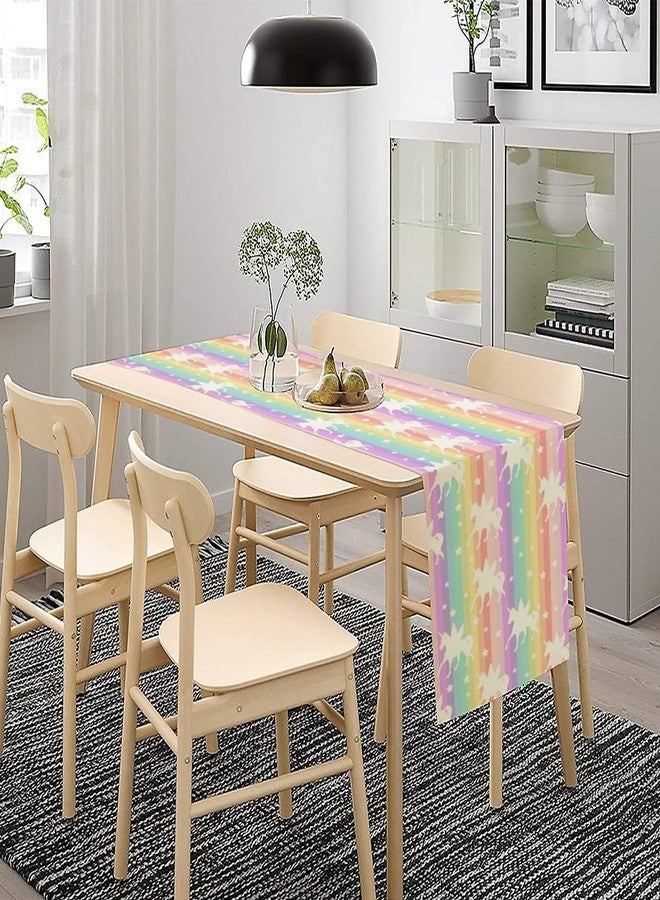 SENRUEGT Rainbow Unicorn Table Runner Kids Colorful Rainbow Cartoon Unicorn Spring Summer Seasonal Dinner Runner for Farmhouse Home Kitchen Party Holiday Decor 36X13inch - Image 3