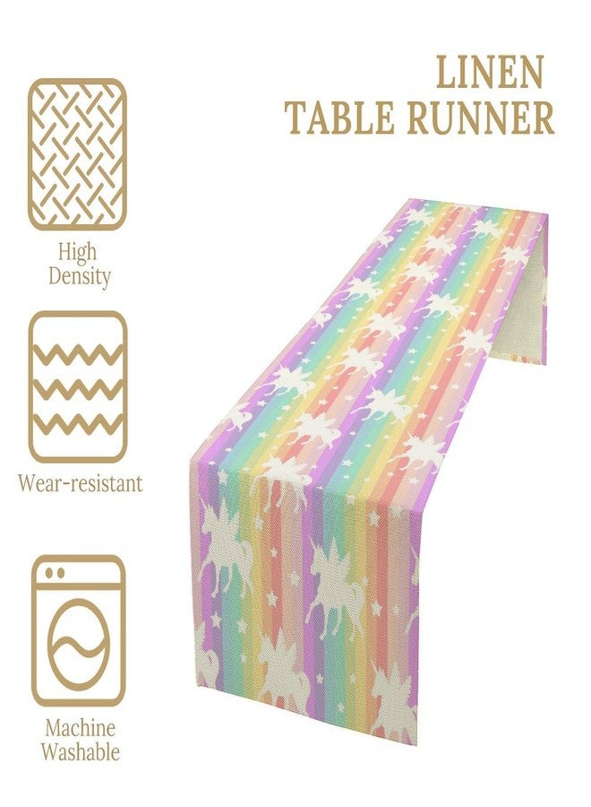 SENRUEGT Rainbow Unicorn Table Runner Kids Colorful Rainbow Cartoon Unicorn Spring Summer Seasonal Dinner Runner for Farmhouse Home Kitchen Party Holiday Decor 36X13inch - Image 4