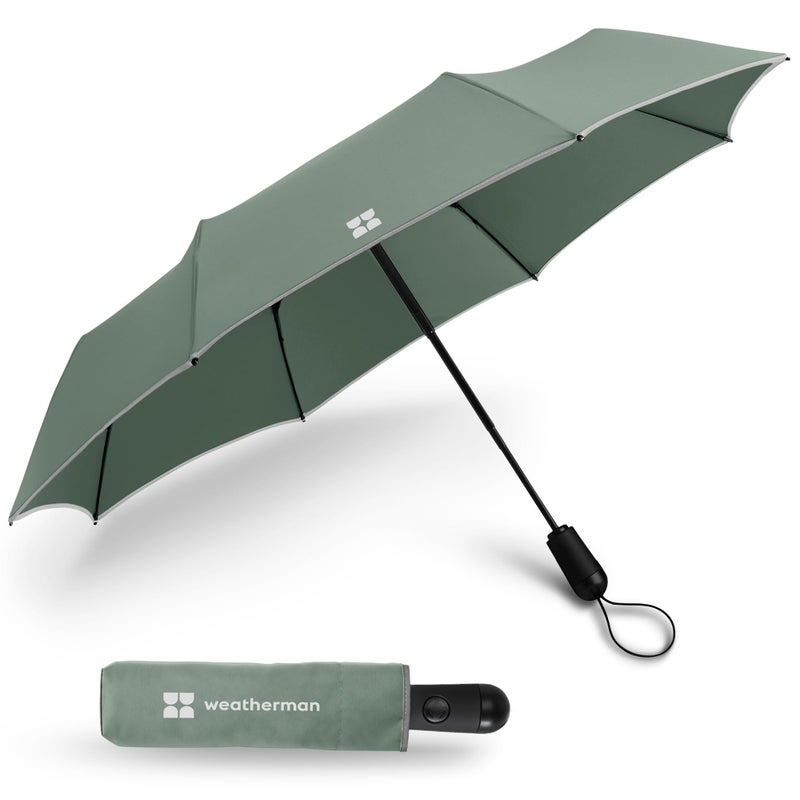 Weatherman Premium Small Compact Mini Umbrella for Travel - Windproof, Compact, Easy Auto Open - Resists Up to 45 MPH Winds - Perfect for Rain, Wind, Backpack, Car - Folding Umbrella, Strong Fiberglass Frame (Sage) - Image 1