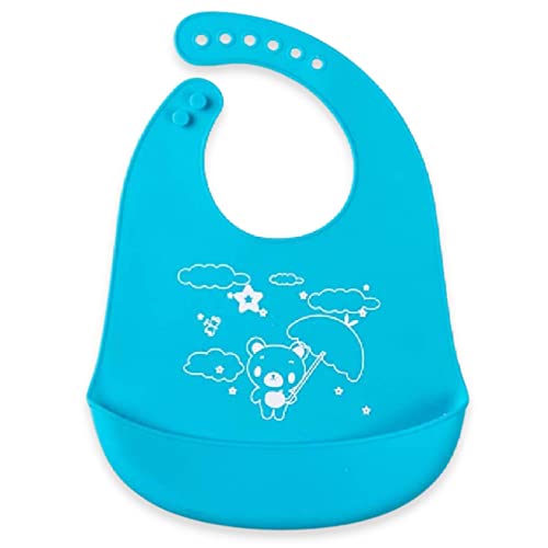 SYGA 1 Pcs Baby Bib Cute Cartoon Printing Waterproof Adjustable Silicone Bib Rice Pocket_Blue For 6 Months - 3 Years - Image 1