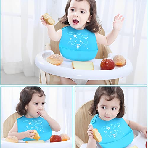 SYGA 1 Pcs Baby Bib Cute Cartoon Printing Waterproof Adjustable Silicone Bib Rice Pocket_Blue For 6 Months - 3 Years - Image 3