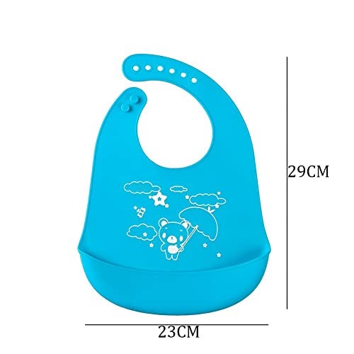 SYGA 1 Pcs Baby Bib Cute Cartoon Printing Waterproof Adjustable Silicone Bib Rice Pocket_Blue For 6 Months - 3 Years - Image 4