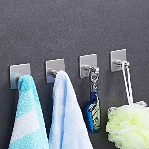 TAGVE Adhesive Hooks Heavy Duty Wall Hooks Waterproof Stainless Steel Hooks for Hanging Coat HatTowel Robe Hook Rack Wall Mount Bathroom and Bedroom Black - Image 1