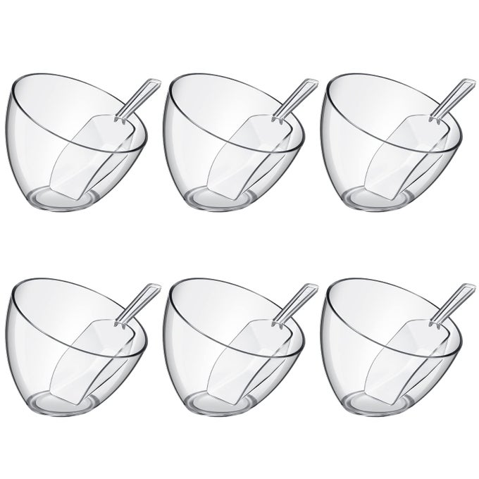 25 OZ SERVING BOWLS KIT INCLUDE CLEAR PLASTIC BOWLS FOR PARTIES AND POPCORN MEASURING SCOOPS ACRYLIC PLASTIC KITCHEN ANGLED CANDY SCOOPS FOR OFFICE CANISTER SALAD COOKING12 PCSCLEAR