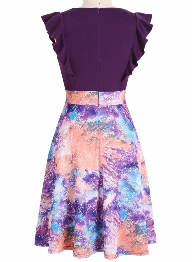 YATHON Women's Vintage Ruffle Floral Flared A Line Swing Casual Cocktail Party Dresses, YT001 (Purple) L - Image 5