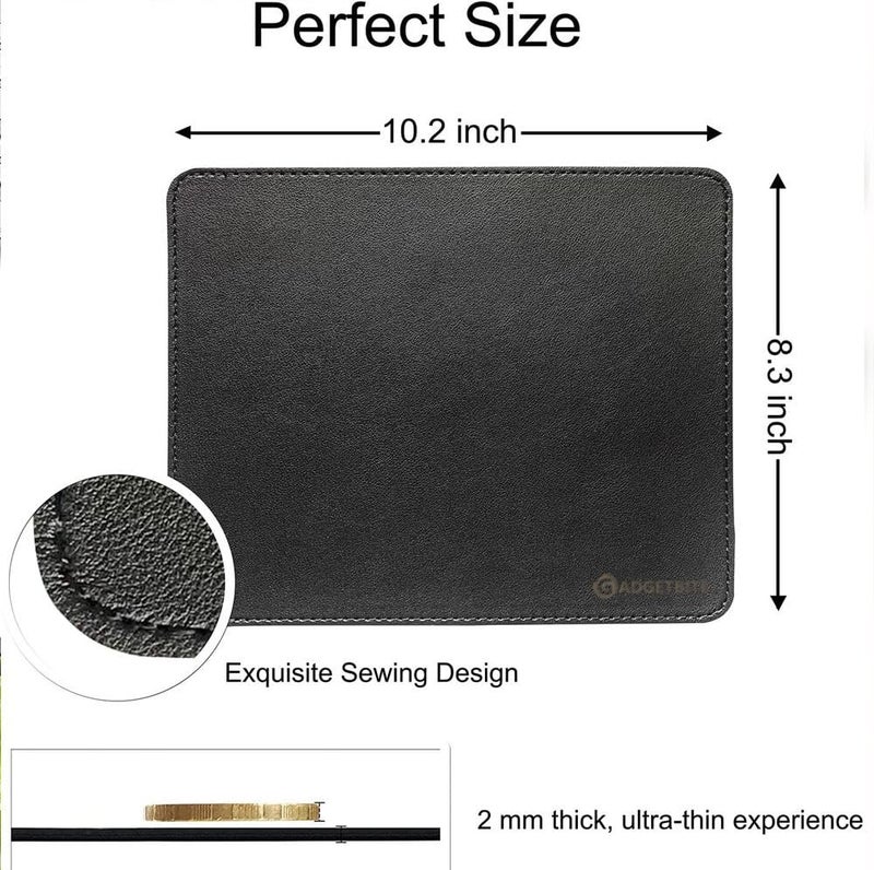GadgetBite Mouse Pad Large Premium Vegan Leather Surface Desktop Mat Laptop Computer Mat for Home Office Smooth Surface for Comfortable Typing Writing and Gaming Pad (25 cm x 20 cm x 0.1 cm) - Black - Image 3