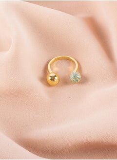 Free Size Turquoise Zirconic Stainless Steel Golden Ring