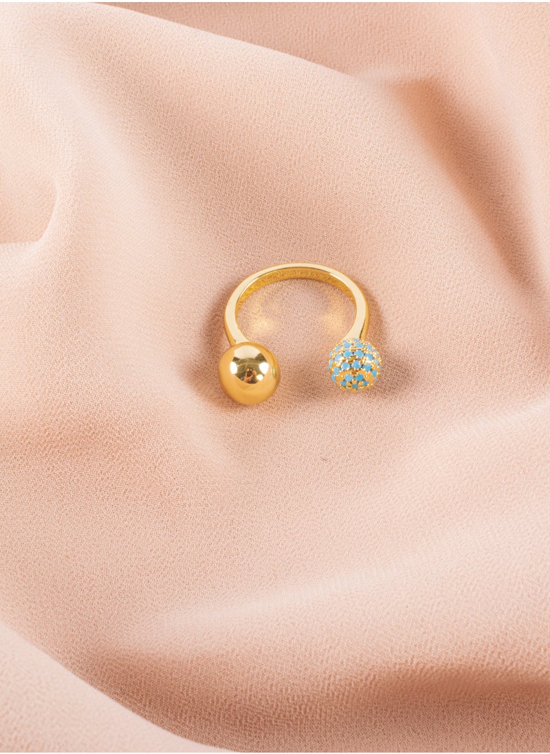 The Black Pearl Accessories - Free Size Turquoise Zirconic Stainless Steel Golden Ring - Image 1
