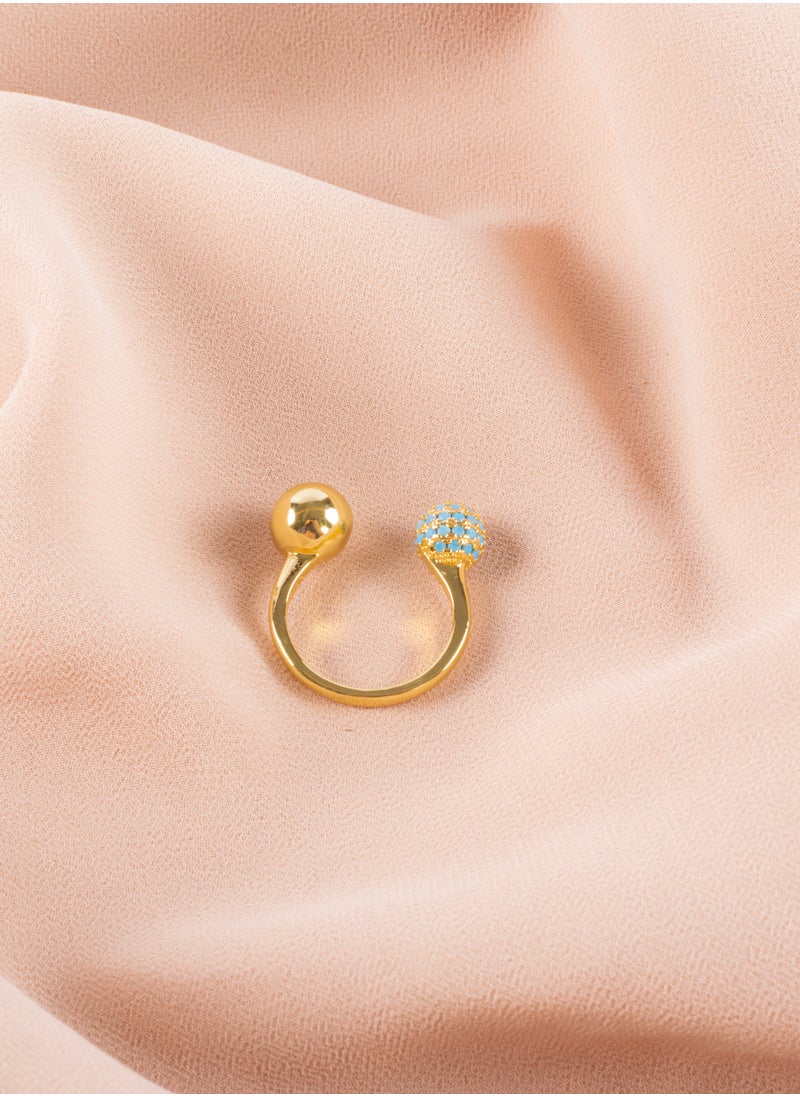 The Black Pearl Accessories - Free Size Turquoise Zirconic Stainless Steel Golden Ring - Image 1