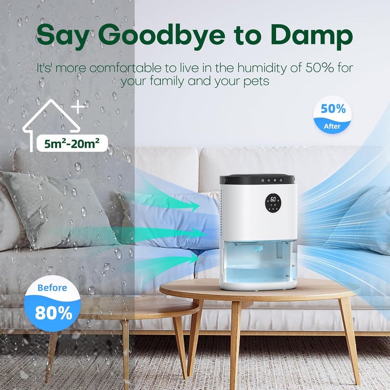CONOPU Dehumidifier, 2300ML Dehumidifiers for Home 500 Sq.ft, Dual Semiconductors & LED Lights, Auto-Defrost Auto-Off 3 Modes Humidity Control, Dehumidifiers for Bedroom,White - Image 4