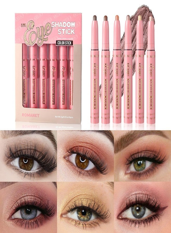 VolksRose 6PCS Multi-Use Eyeshadow Stick Set, Longwear Makeup Creamy Matte Shimmer Eye Shadow Stix Eyeliner Pencil, Waterproof Metallic Glitter Matte Brightener Eye Highlight - Image 1