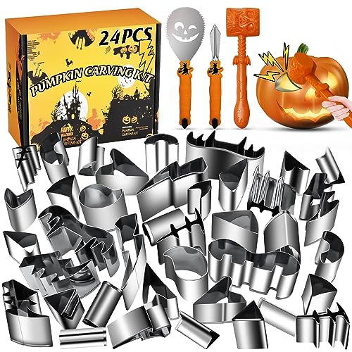 WANNTS Pumpkin Carving Kit Halloween, Safe and Easy Pumpkin Carving Set for Kids, DIY Stainless Steel Pumpkin Carving Tools for Halloween Decoration Jack-O-Lanterns, Gift for Halloween(With Hammer) - Image 1