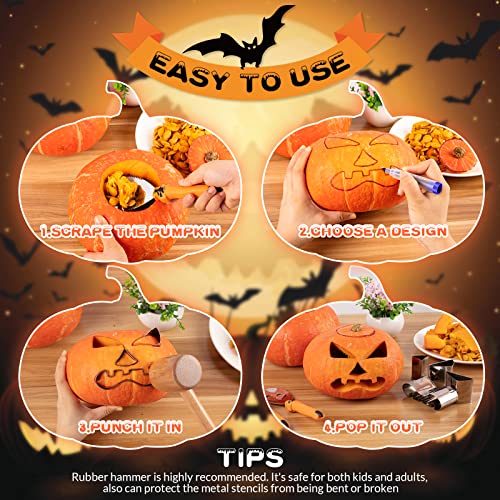 WANNTS Pumpkin Carving Kit Halloween, Safe and Easy Pumpkin Carving Set for Kids, DIY Stainless Steel Pumpkin Carving Tools for Halloween Decoration Jack-O-Lanterns, Gift for Halloween(With Hammer) - Image 4