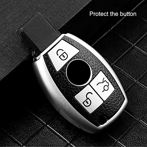 ELOHEI for Mercedes Benz Key Fob Cover, Premium Soft TPU Key Case Cover Compatible with Mercedes Benz C E S M CLS CLK G Class Keyless Smart Key Fob(Leather Texture Silver) - Image 4