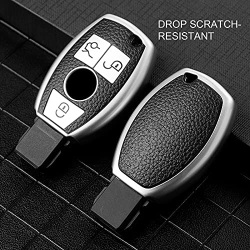 ELOHEI for Mercedes Benz Key Fob Cover, Premium Soft TPU Key Case Cover Compatible with Mercedes Benz C E S M CLS CLK G Class Keyless Smart Key Fob(Leather Texture Silver) - Image 5