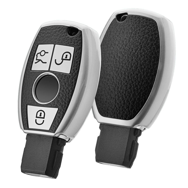 ELOHEI for Mercedes Benz Key Fob Cover, Premium Soft TPU Key Case Cover Compatible with Mercedes Benz C E S M CLS CLK G Class Keyless Smart Key Fob(Leather Texture Silver) - Image 3