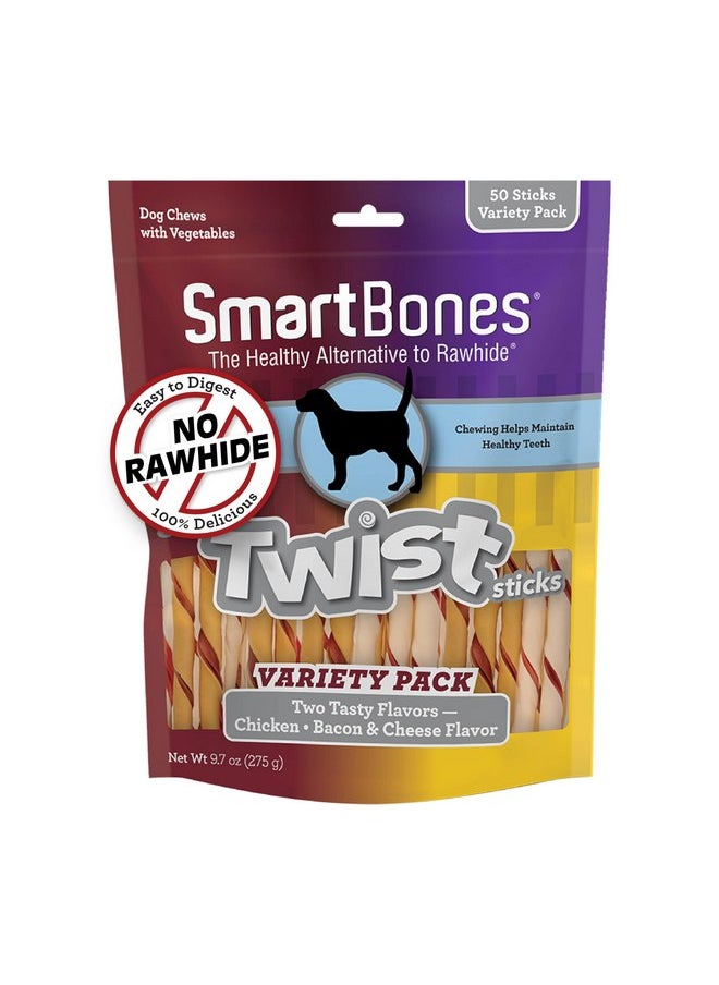 SmartBones SmartBones Twist Sticks Variety Pack 50 Count, Rawhide-Free Chews For Dogs Made With Real Chicken Or Bacon And Cheese Flavor (SBM-00464)  - Image 1