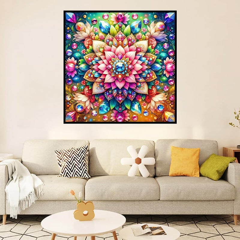 Ekuxom Mandala Diamond Art Kits For Adults-Flowers Diamond Painting Kits For Adults-5D Diy Full Round Drill Gem Art For Home Wall Decor Gifts 14X14Inch - Image 5