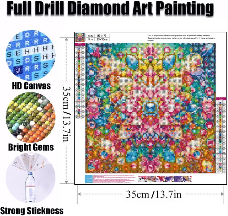 Ekuxom Mandala Diamond Art Kits For Adults-Flowers Diamond Painting Kits For Adults-5D Diy Full Round Drill Gem Art For Home Wall Decor Gifts 14X14Inch - Image 2
