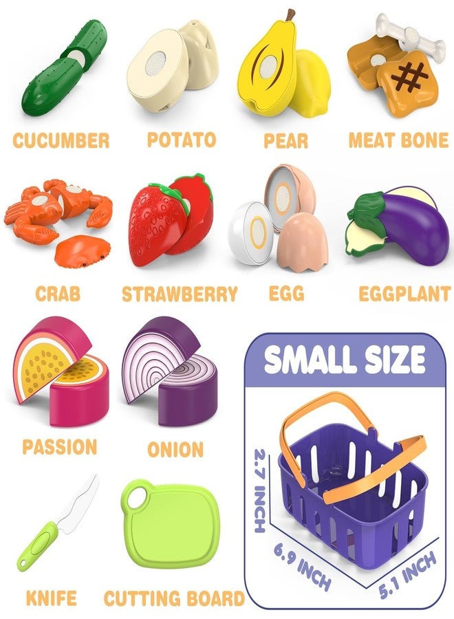MOEAWS Cutting Play Food Toys Set with Grocery Basket, Pretend Play Kitchen Accessories, Toddler Educational Kitchen, Plastic Fake Food, Vegetables & Fruits for Kids Age 3-5, Birthday Gift for Boys Girls - Image 3
