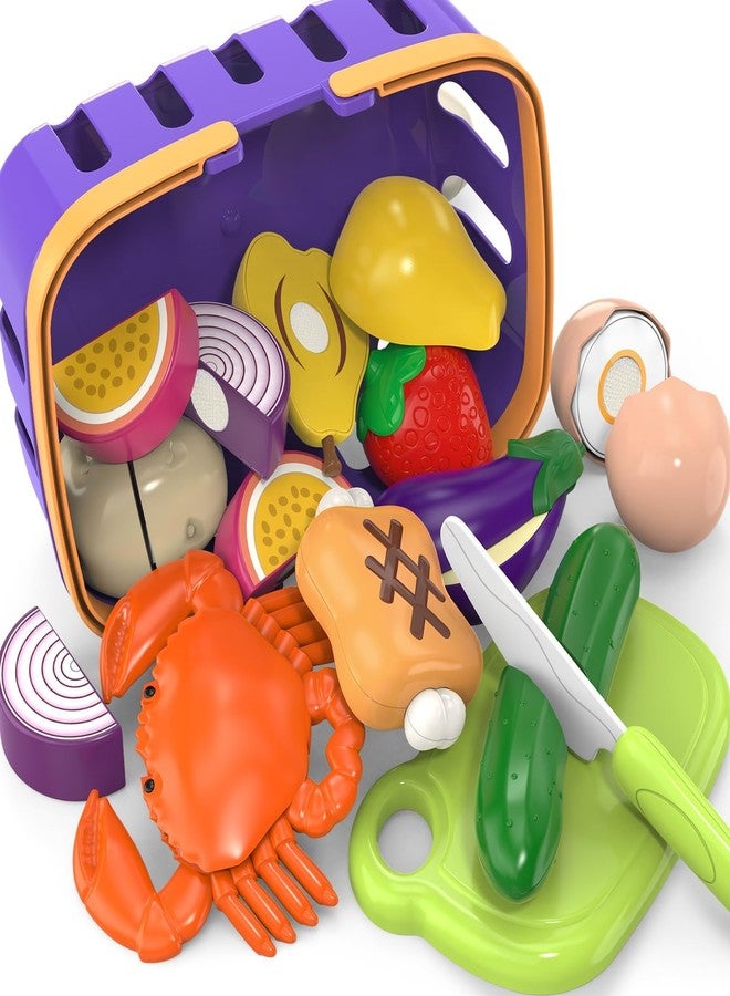MOEAWS Cutting Play Food Toys Set with Grocery Basket, Pretend Play Kitchen Accessories, Toddler Educational Kitchen, Plastic Fake Food, Vegetables & Fruits for Kids Age 3-5, Birthday Gift for Boys Girls - Image 2