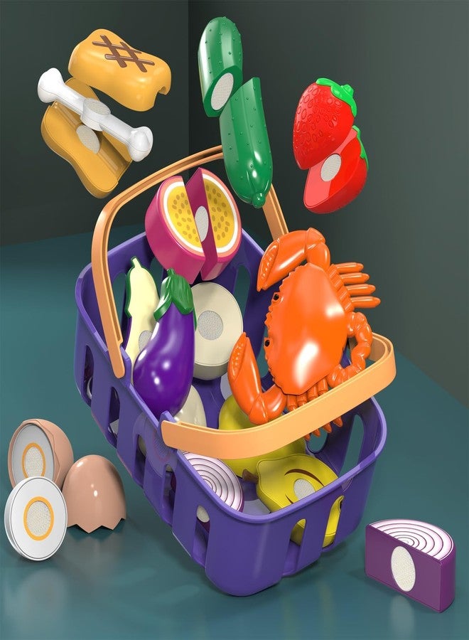MOEAWS Cutting Play Food Toys Set with Grocery Basket, Pretend Play Kitchen Accessories, Toddler Educational Kitchen, Plastic Fake Food, Vegetables & Fruits for Kids Age 3-5, Birthday Gift for Boys Girls - Image 5
