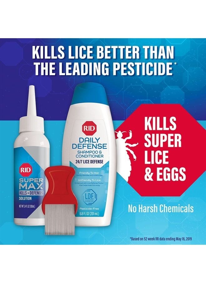 RID - Super Max 5-in-1 Complete Lice Treatment Kit, Kills Super Lice & Eggs + 24/7 Lice Defense, Pesticide-Free, Includes Daily Defense Shampoo & Conditioner + Nit Removal Comb - Image 1
