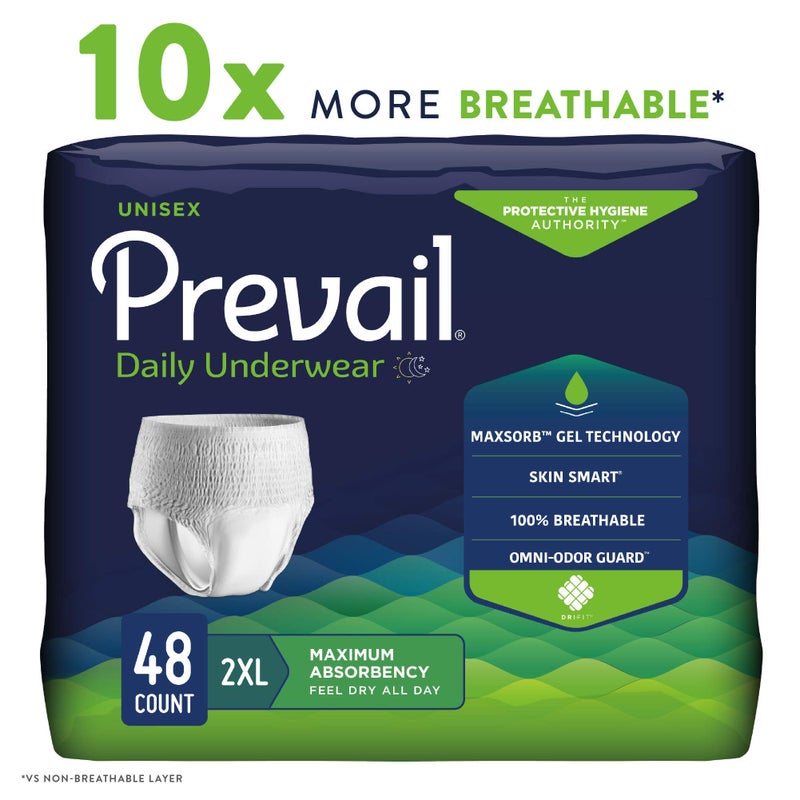 Prevail Daily Protective Underwear - Unisex Adult Incontinence Underwear - Disposable Adult Diaper for Men & Women - Maximum Absorbency - XX-Large - 12 Count (Pack of 4) - Image 3