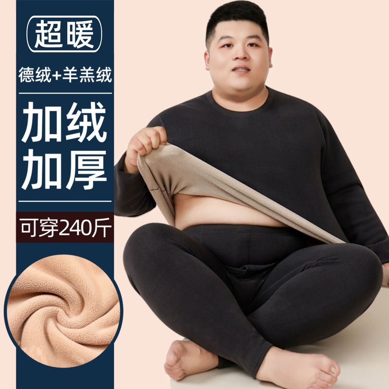 New Men'S Thermal Underwear Set, Thick High-End Fleece-Lined, Thickened Lamb Wool Thermal Tops And Bottoms For Middle-Aged And Elderly - Image 1