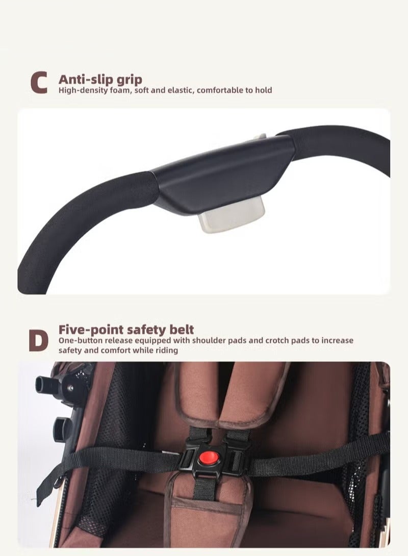 MIXDE 3-In-1 Lightweight Stroller, Multifunctional Travel Cabin, One-Hand Folding Baby Strollers for Newborn, Infant, Babies, Kids with Dinner Plate, Cooling Mat, Mosquito Net and Other Accessories - Image 5