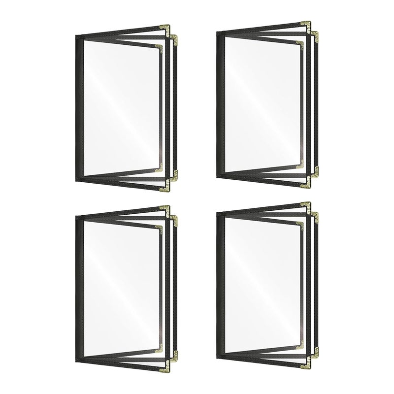 Good & Smart 4 Packs Cafe-Style Menu Covers, 3Pages/6Views Standard 8.5''x 11” Menu Holders, Durable Double-Stitched Edges, Crystal Clear Vinyl Protection, Easy-Insert Design Ideal for Restaurants(4PCS) - Image 1