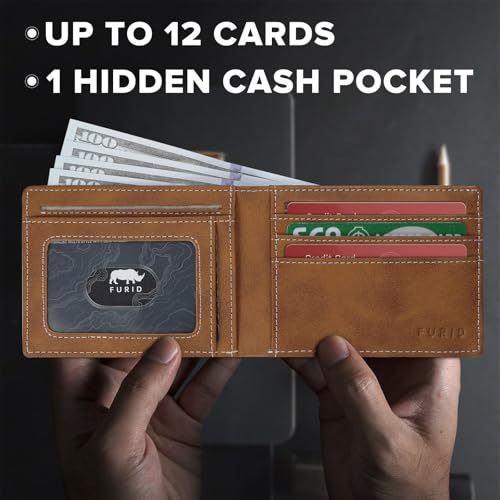 furid Leather Wallet Compatible with Airtag: Slim Air Tag Wallet for Men RFID Blocking, Bifold, Front Pocket, Minimalist Card Holder - Image 3